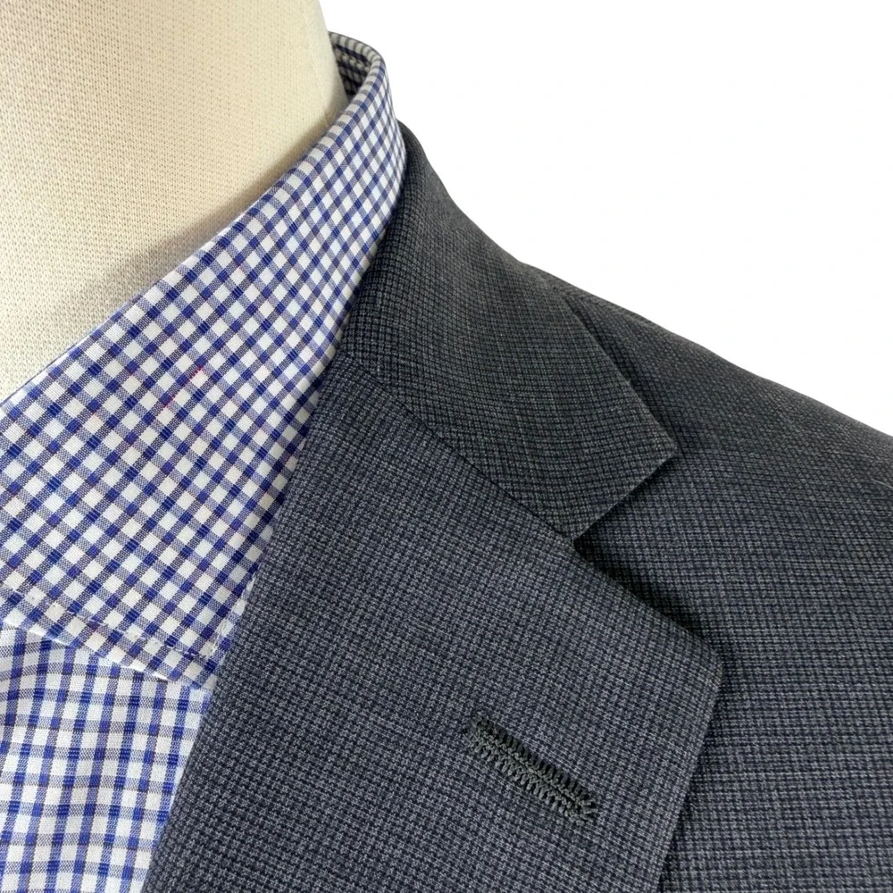 Hart Schaffner Marx Mens 44L Blazer Charcoal Textured Two Button Vtg USA Made